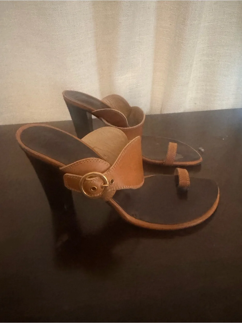Giuseppe Zanotti Tan Leather Toe-Loop Slide Heels